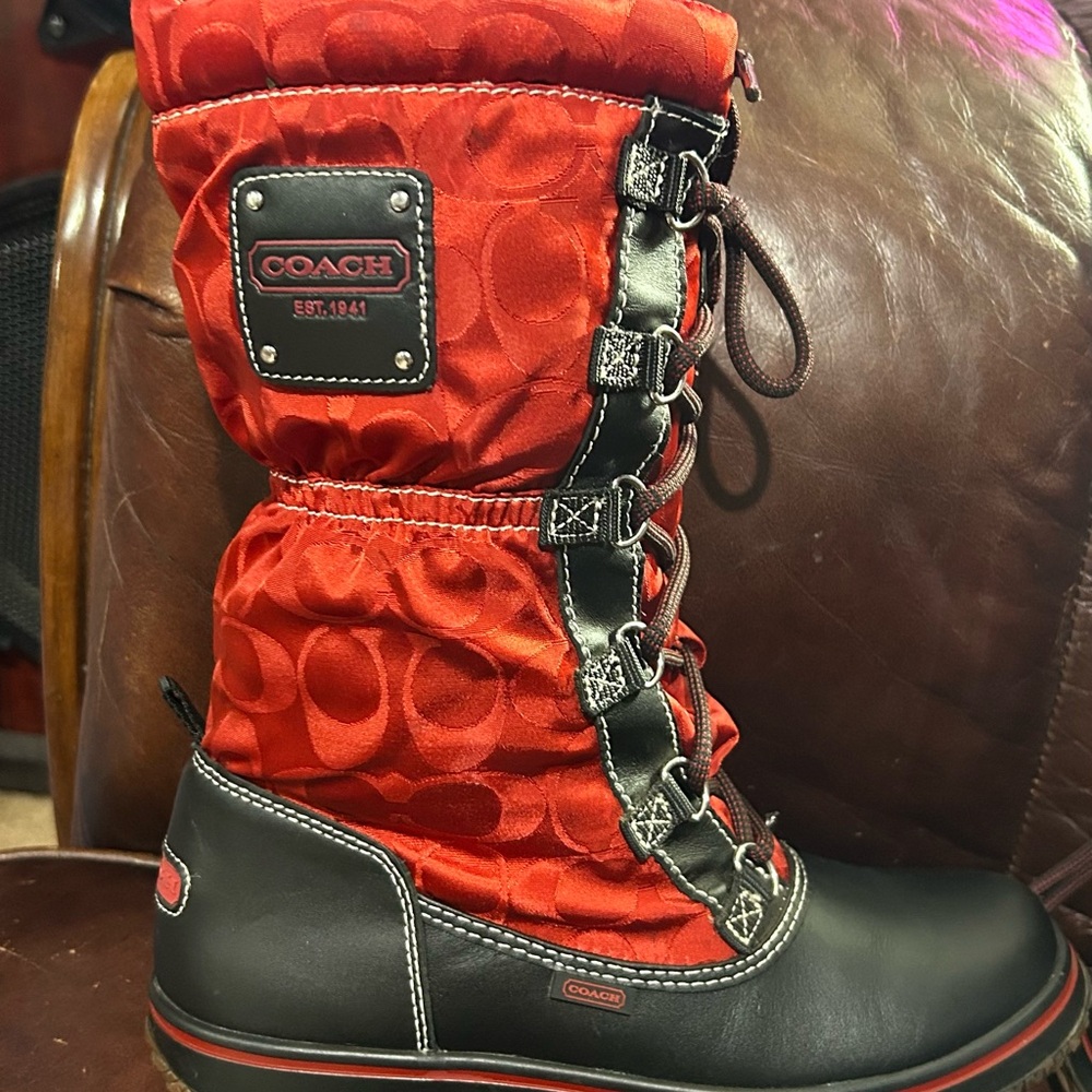 Coach Red and Black Winter Boots